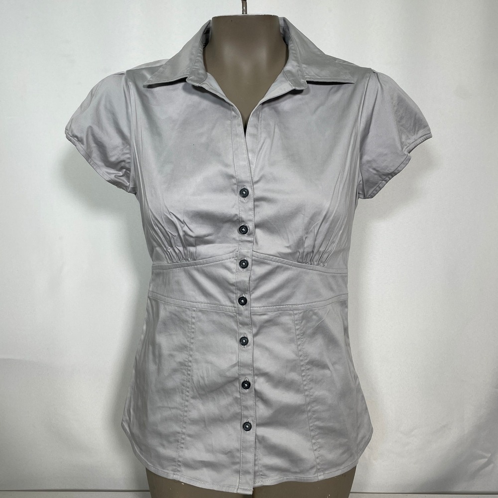 Banana Republic Gray Empire Waist Button Down Shirt Women's Sz 6